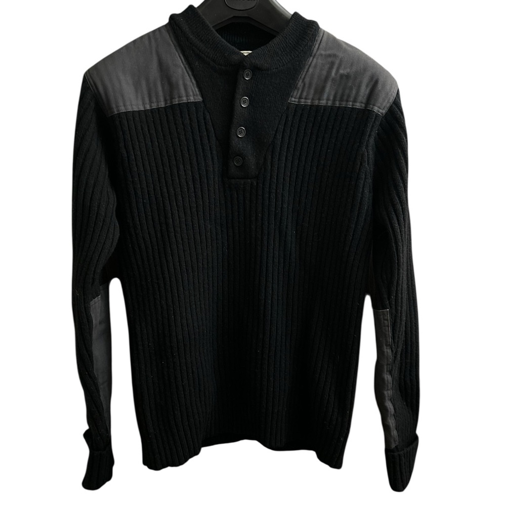 L.L. Bean Black Mens Crewneck 1/4 Button-Down Size M-Reg Pullover Sweater